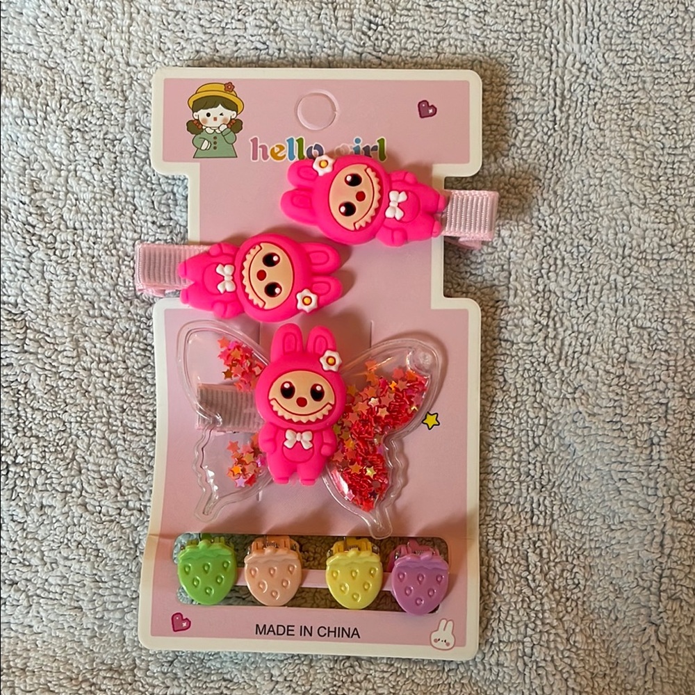 Pink Hair Clips Set cartoon Labubu monsters nwt